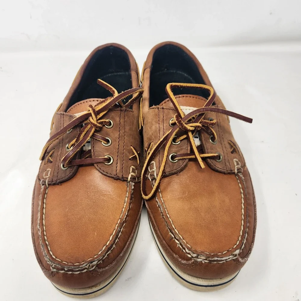 Vintage Polo Ralph Lauren Mens RLZ 4634 Brown Leather Boat Shoes Size 8.5 D